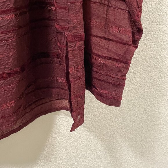 COLDWATER CREEK Sheer Woven Textured/Crinkle Long Sleeve, Maroon/Wine - XL - Picture 7 of 9